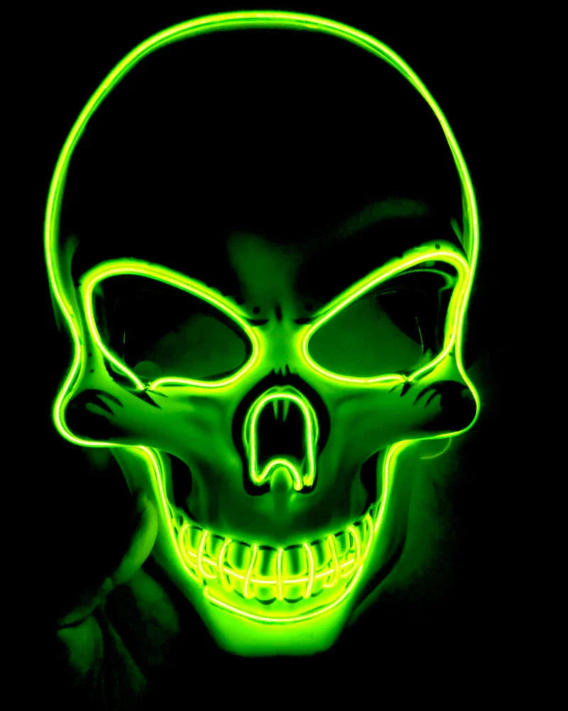 Spooktacular LED Skeleton Mask in a variety of vibrant colours, featuring four lighting modes for the perfect eerie ambiance