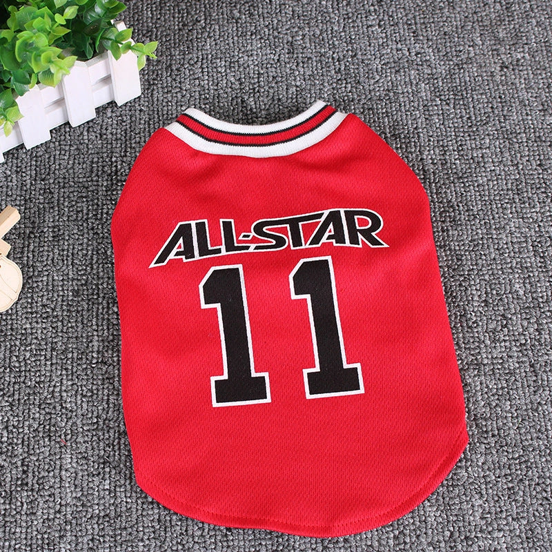 World Cup themed cotton dog vest in black and red for summer comfort