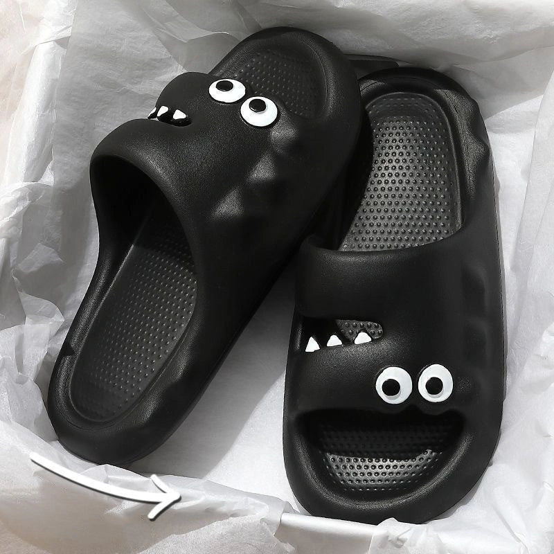 Cartoon-themed PVC slippers with non-slip thick soles in various colours