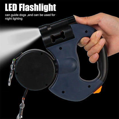 Reflective dual pet leash for small dogs with 360 swivel and lights