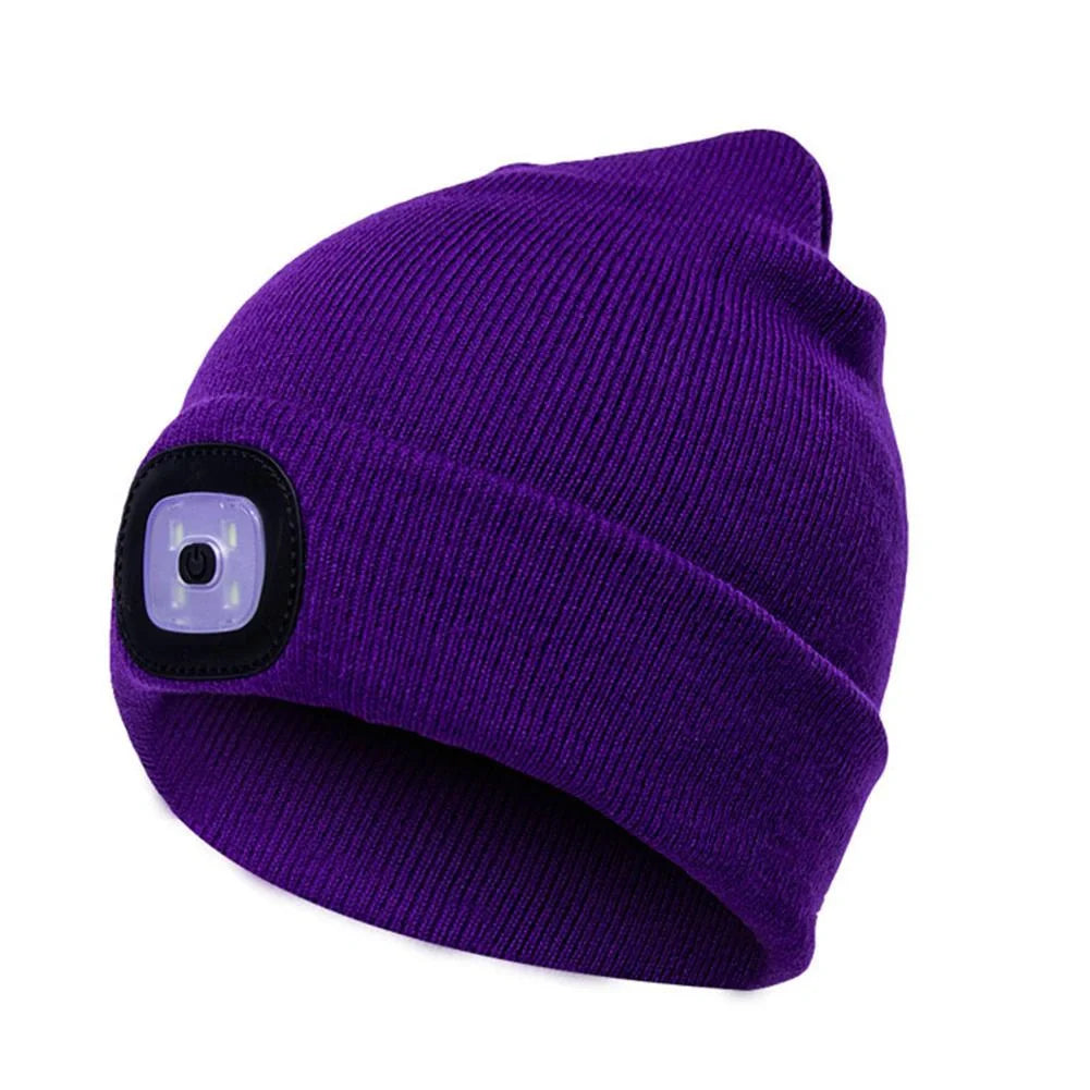 LED Knit Hat with built-in light for night visibility, made from 100% wool