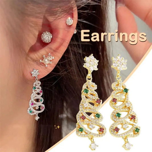 Women's Christmas Tree Tassel Earrings with colourful zircon inlays