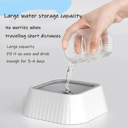 A premium floating pet bowl with a suspended water table design to prevent splashing and keep pets' faces dry