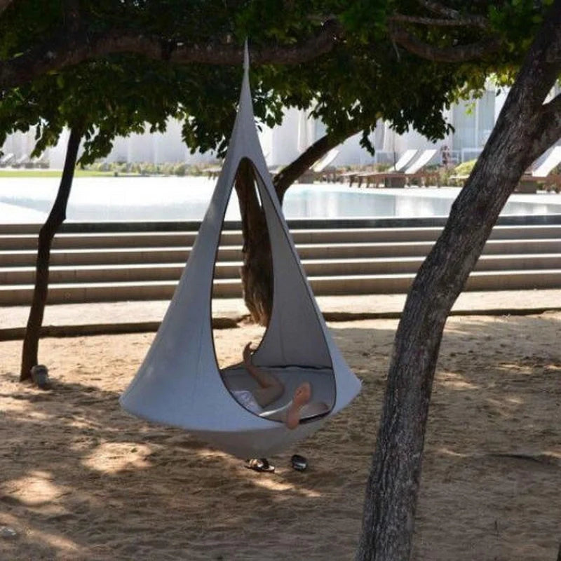 Flying Saucer Lightweight Portable Nylon Hammock in green, ideal for camping and backpacking
