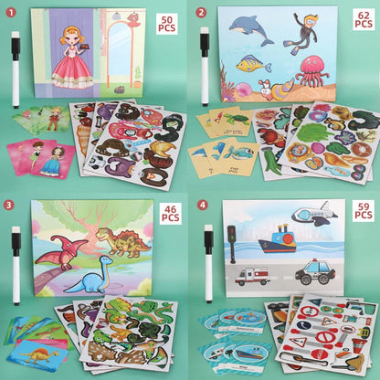 Versatile magnetic puzzle toy with vertical board, magnetic pieces, and rewritable drawing surface for early learning and creativity