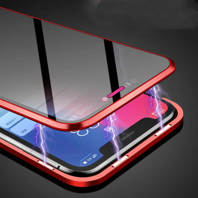 Sleek magnetic privacy phone case with tempered glass protection, compatible with various iPhone models