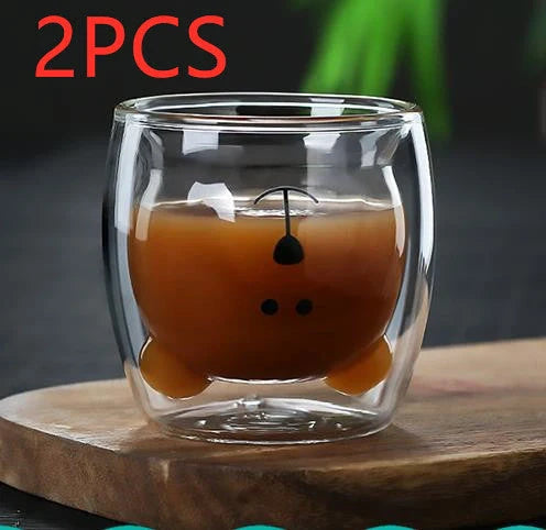 3D double-layer panda cup with skull design and festive inner Christmas tree