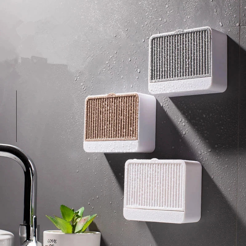 Stylish bathroom soap dispenser with wall-mounted storage box and drainage design