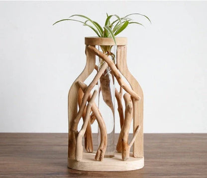 Elegant handcrafted wooden vase with intricate detailing, designed to elevate home decor