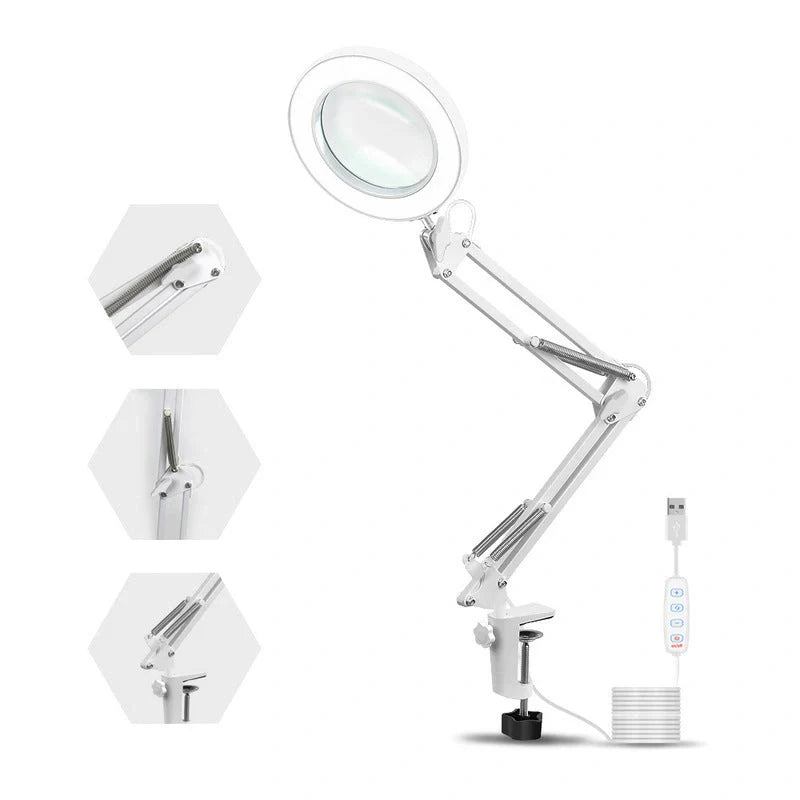 USB Magnifier LED Soldering Magnifying Glass with heavy round base and adjustable brightness
