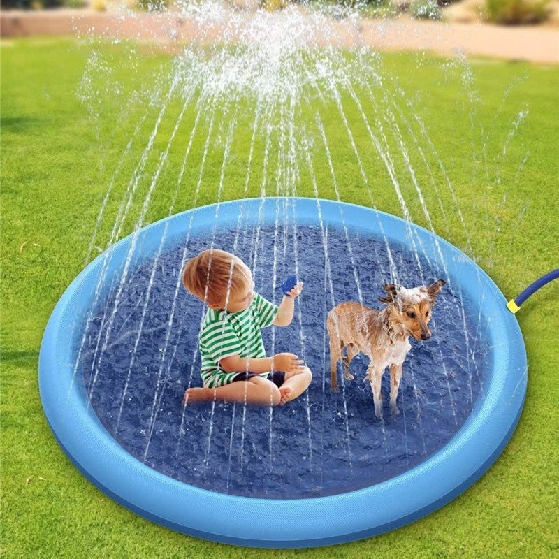Refreshing splash pad for kids and pets, backyard water play mat with sprinklers