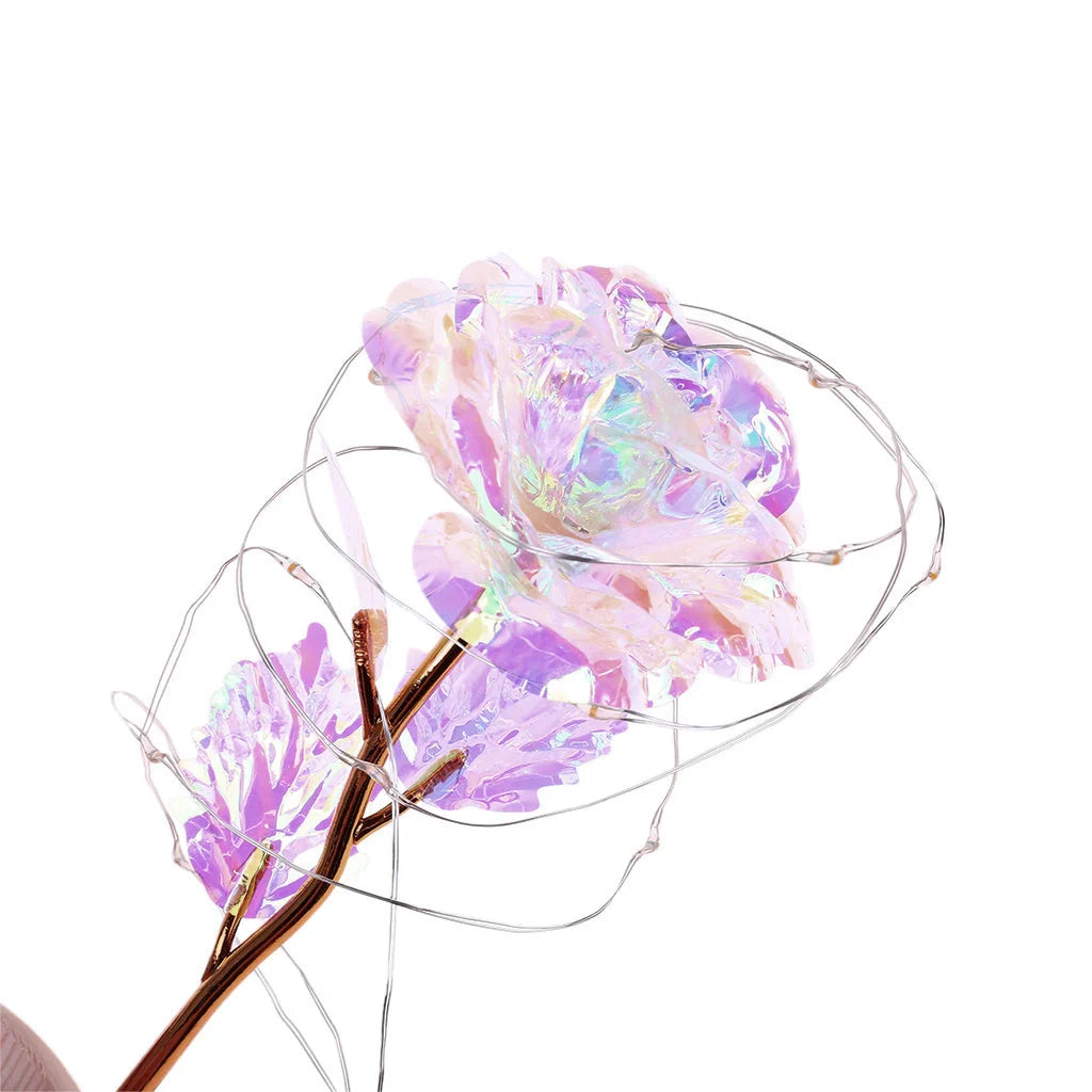 Enchanted Forever Rose in Glass LED Light decoration with realistic rose and wooden base