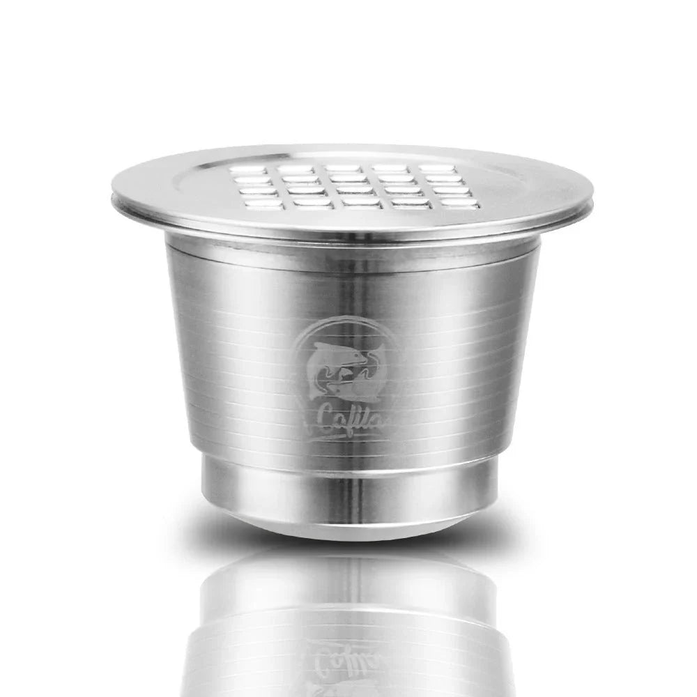 Premium stainless steel coffee capsule holder with integrated tamper for easy organization and perfect espresso extraction