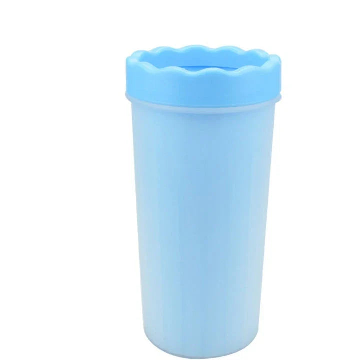 Silicone Dog Paw Washer Cup in various colors and sizes, featuring soft bristles for gentle cleaning.