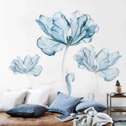 Nordic blue flower PVC wall stickers for elegant home decoration