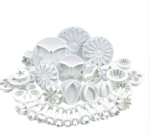 High-quality floral cake decorating tools including molds and cutters for creating intricate desserts