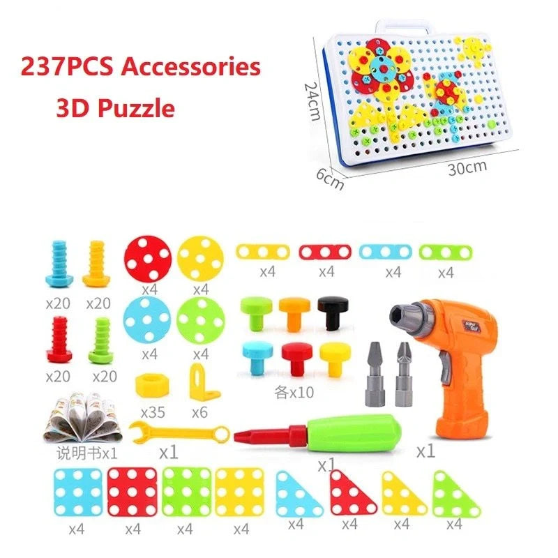 Educational building kit with safe plastic power drill for children aged 3+