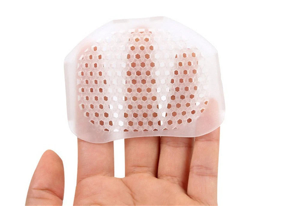 Breathable silicone honeycomb front pads for high heels, offering pain relief and comfort.