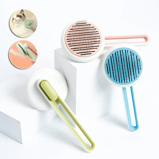 Automatic pet hair remover brush in pink, blue, and green options