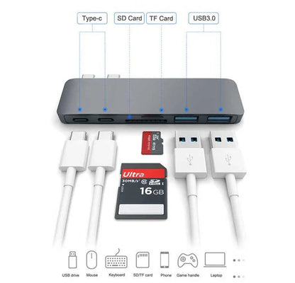 Premium USB-C Hub with SD and TF Card Slots, Power Delivery Charging, and Multiple Ports for Apple MacBook