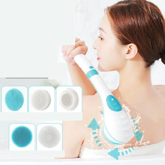 5-in-1 Electric Bath Brush with rechargeable battery and five brush heads