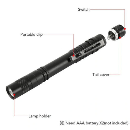 Black aluminium LED flashlight with waterproof and corrosion-resistant features