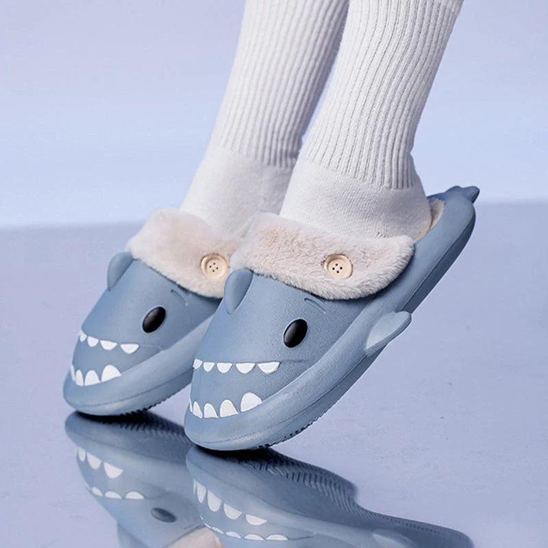 Winter Shark Shoes House Slippers with Button EVA Couple Slippers in various colours
