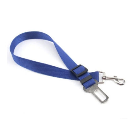 Adjustable dog seatbelt made of durable nylon material with heavy-duty hardware for secure pet travel