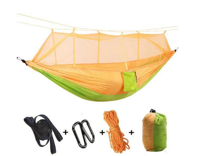 Versatile parachute hammock with mosquito net for outdoor camping and relaxation