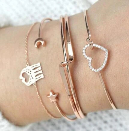 Bead Chain Bracelet Set featuring star and moon design in alloy material