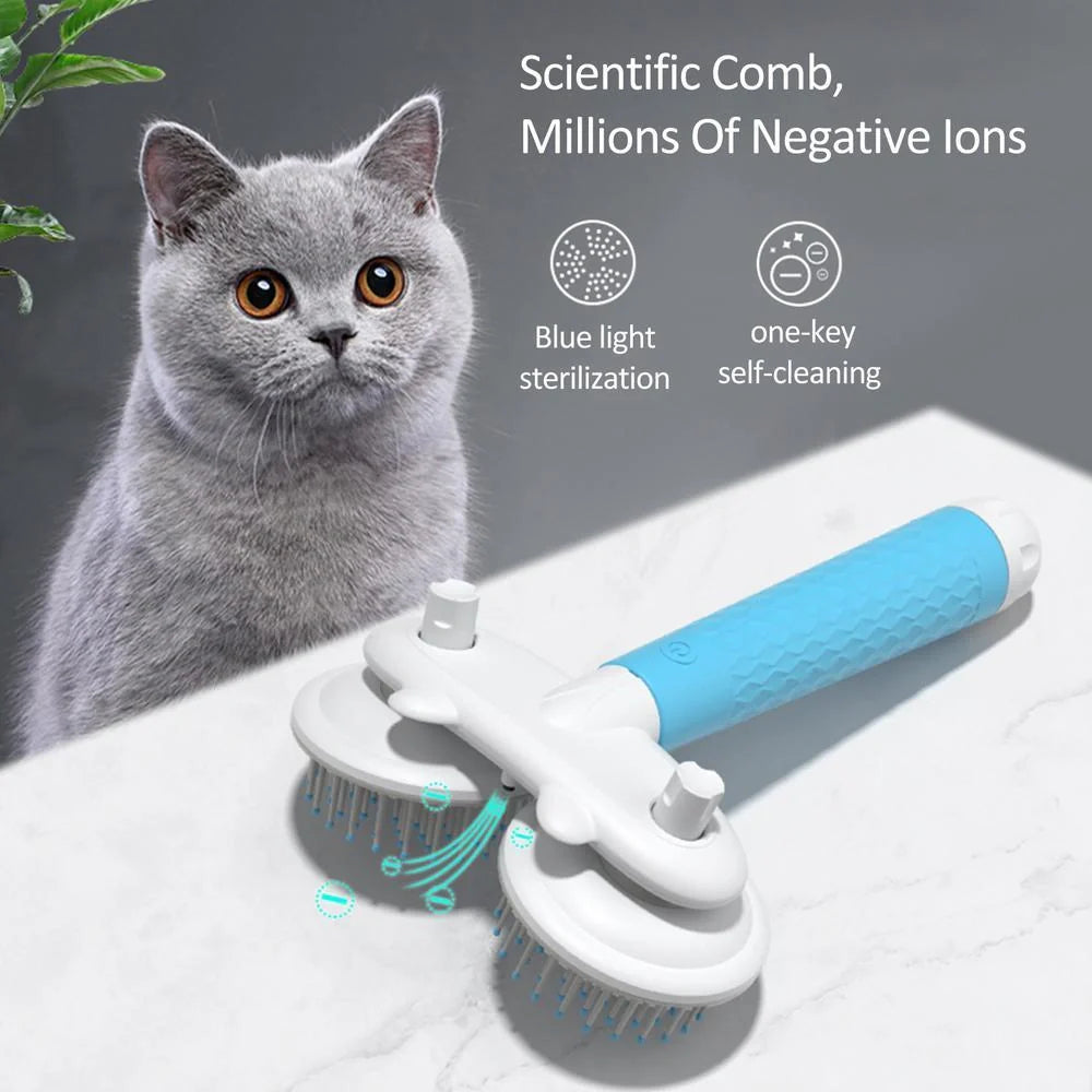 Double-headed negative ion pet brush with self-cleaning feature in various colours