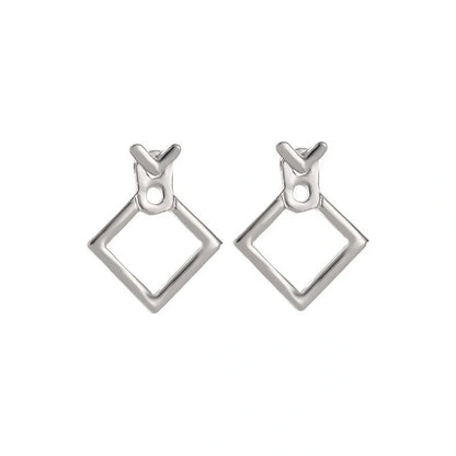 Hollow diamond square stud earrings in alloy with various finishes