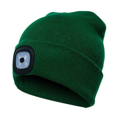 LED Knit Hat with built-in light for night visibility, made from 100% wool