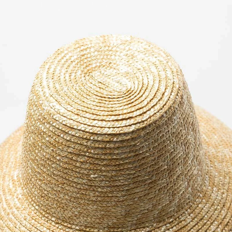 Vintage High Top Big Brim Straw Hat in yellow, perfect for sun protection