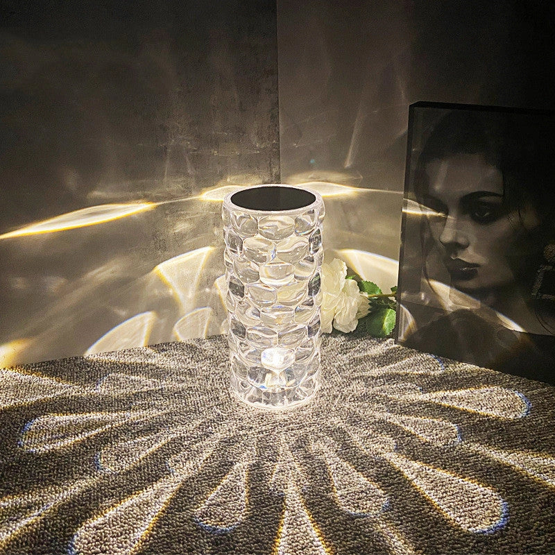 Crystal table lamp with teardrop shape and 16-colour LED options for modern romantic lighting