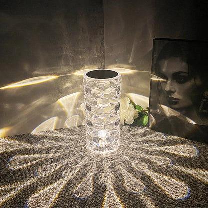 Crystal table lamp with teardrop shape and 16-colour LED options for modern romantic lighting