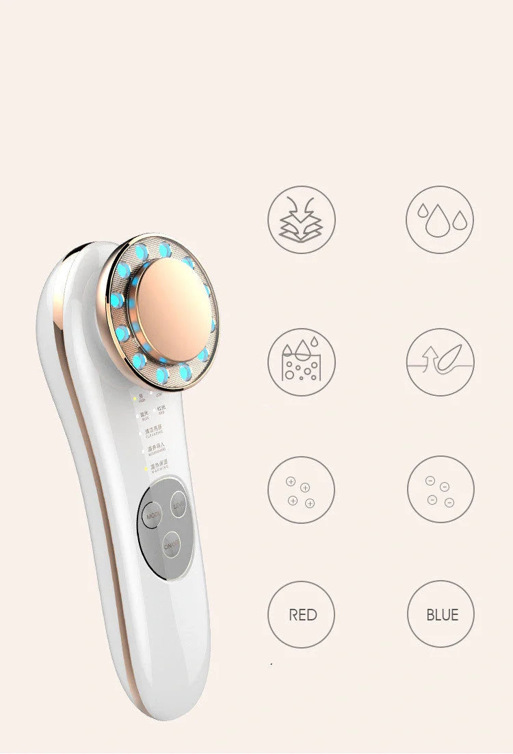 7-in-1 Facial Massager with ion charge and light therapy for deep skin cleansing and anti-aging