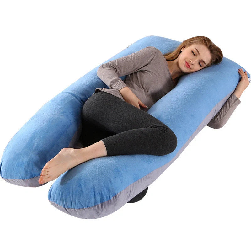 Premium U-shaped pregnancy pillow with soft cotton casing and polyester fiber filling for exceptional comfort and support