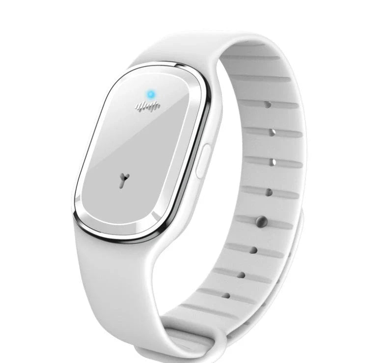 Ultrasonic mosquito repellent bracelet with sleek, waterproof design for outdoor activities