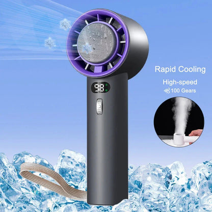 Powerful handheld cooling fan with adjustable wind speeds, long-lasting 3000mAh battery, and semiconductor refrigeration technology