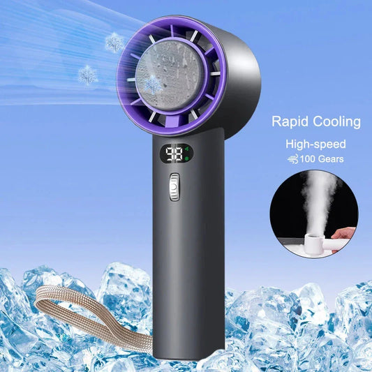 Powerful handheld cooling fan with adjustable wind speeds, long-lasting 3000mAh battery, and semiconductor refrigeration technology