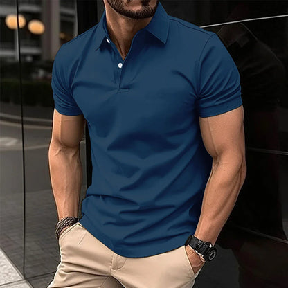 Premium Short Sleeve Polo Shirt for Men in Solid Color with Button Lapel Design