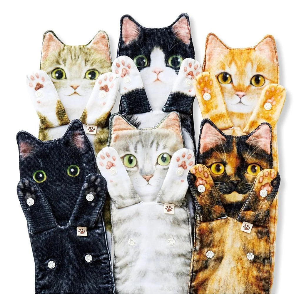 Cat-shaped hand towels in various colors for bathroom and kitchen use