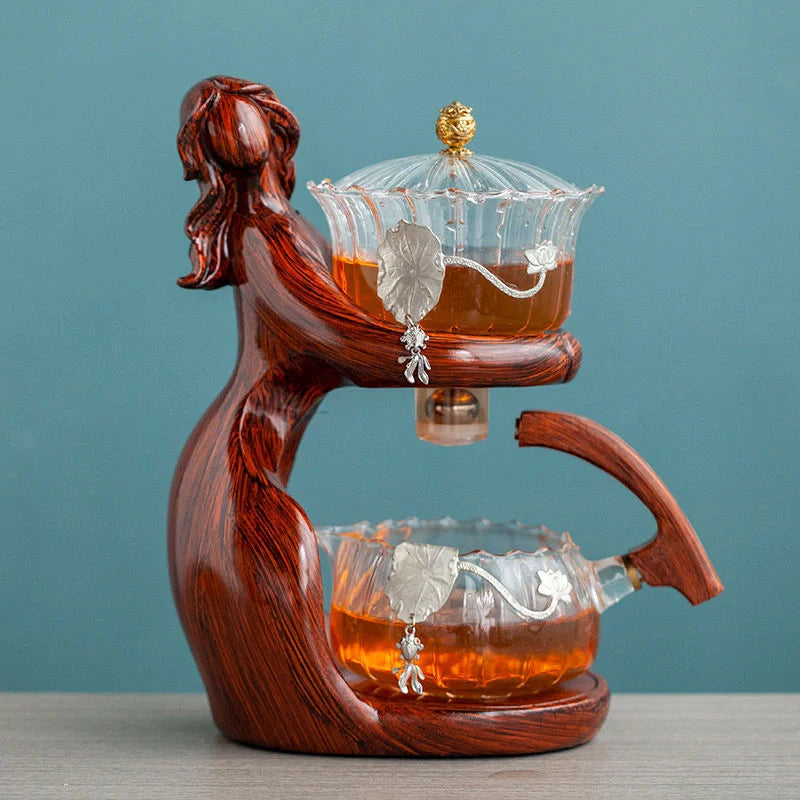 Maid Semi-automatic Tea Set with heat-resistant glass and stainless steel filters