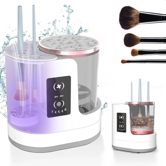 Rechargeable electric makeup brush cleaner with drying chamber
