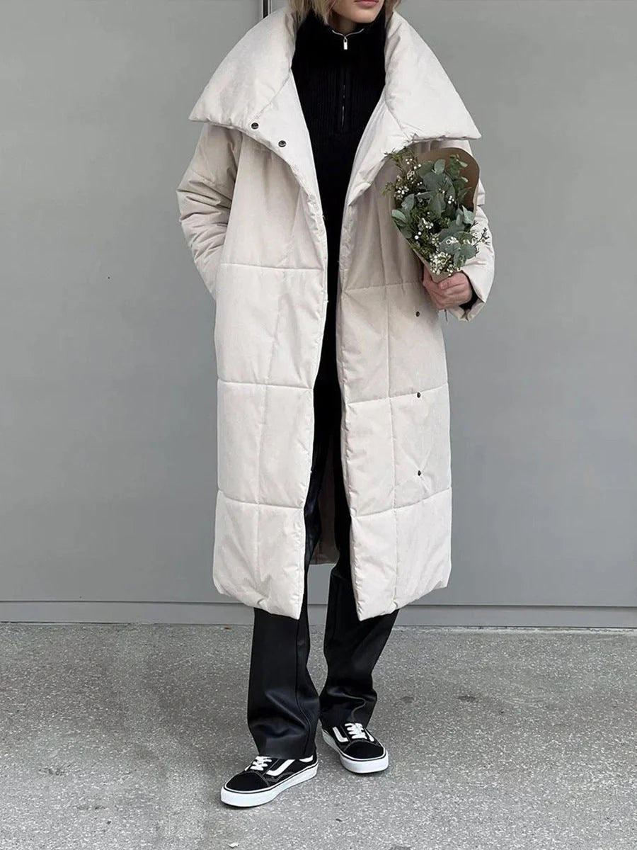Women's winter warm cotton jacket with large lapel and lace-up design in various colours