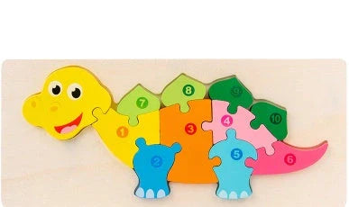 Wooden animal number puzzle for children, educational toy with vibrant colours
