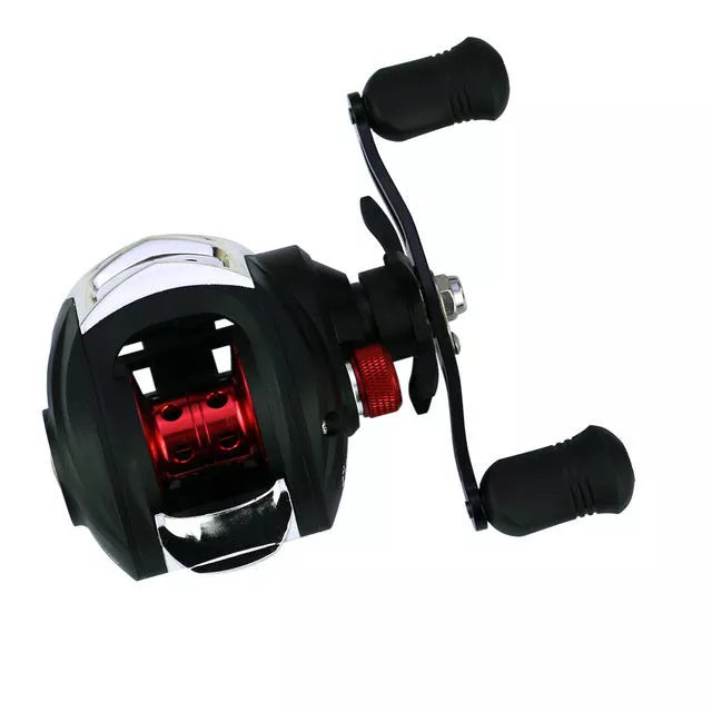 YUMOSHI AK Series Fishing Reel with magnetic brake in black and red