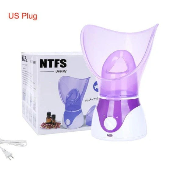 Purple facial steamer with dual conical cones for deep pore cleansing