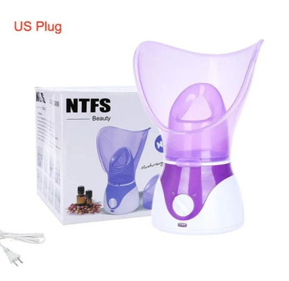 Purple facial steamer with dual conical cones for deep pore cleansing